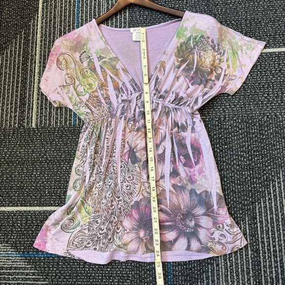 Vintage DB Sport Y2K Top V Neck babydoll purple peacock floral - Picture 8 of 8
